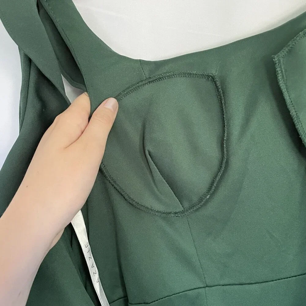 Azazie women's size A4 green maxi dress frilled sleeves bridesmaid slit formal - Picture 7 of 7